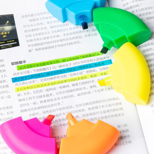 HL014-彩色5色圆盘形荧光笔记号笔创意儿童学生学校企业办公礼品可印刷logo现货小单批量快速发货
